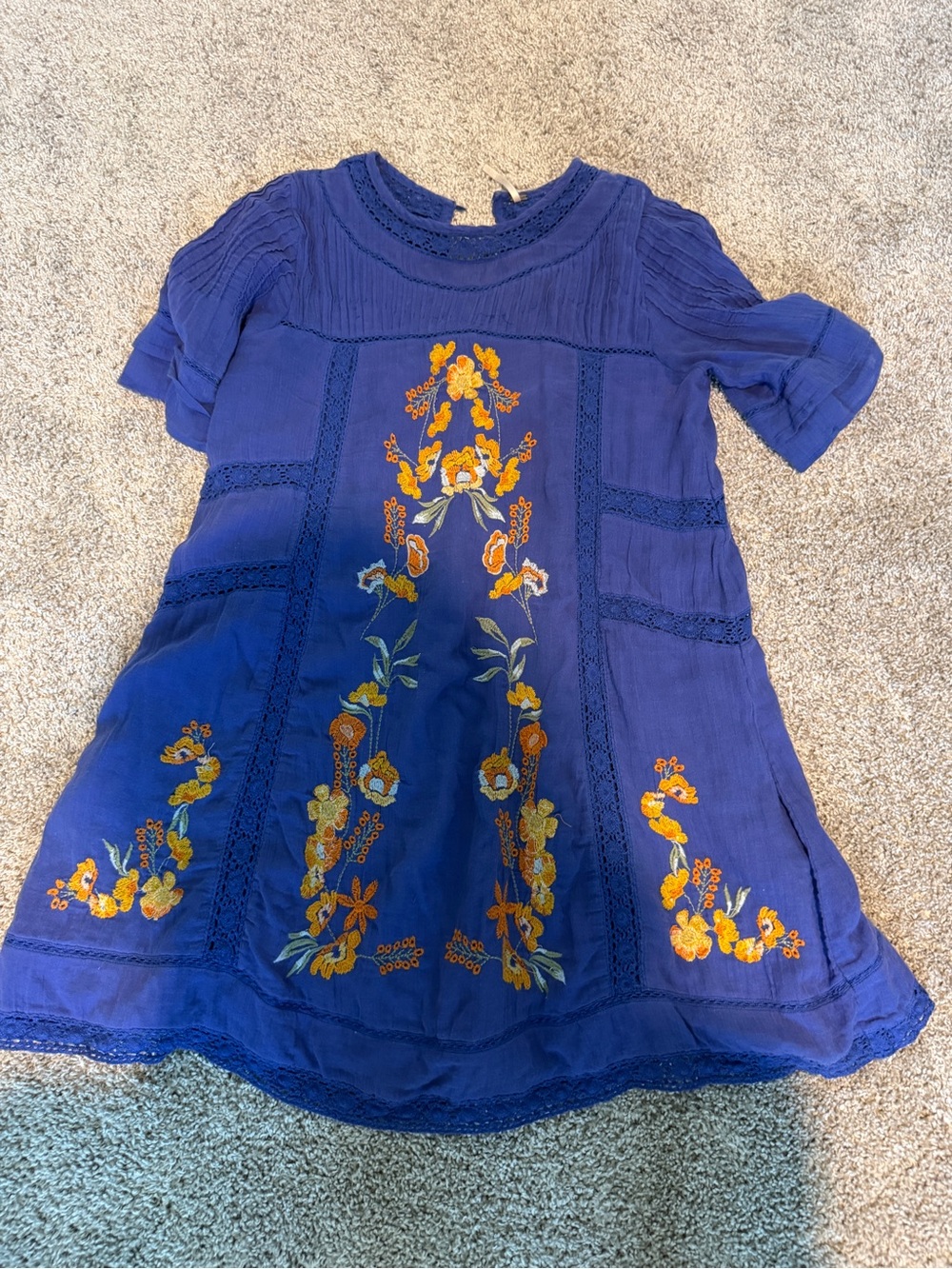 Blue Embroidered Floral Dress